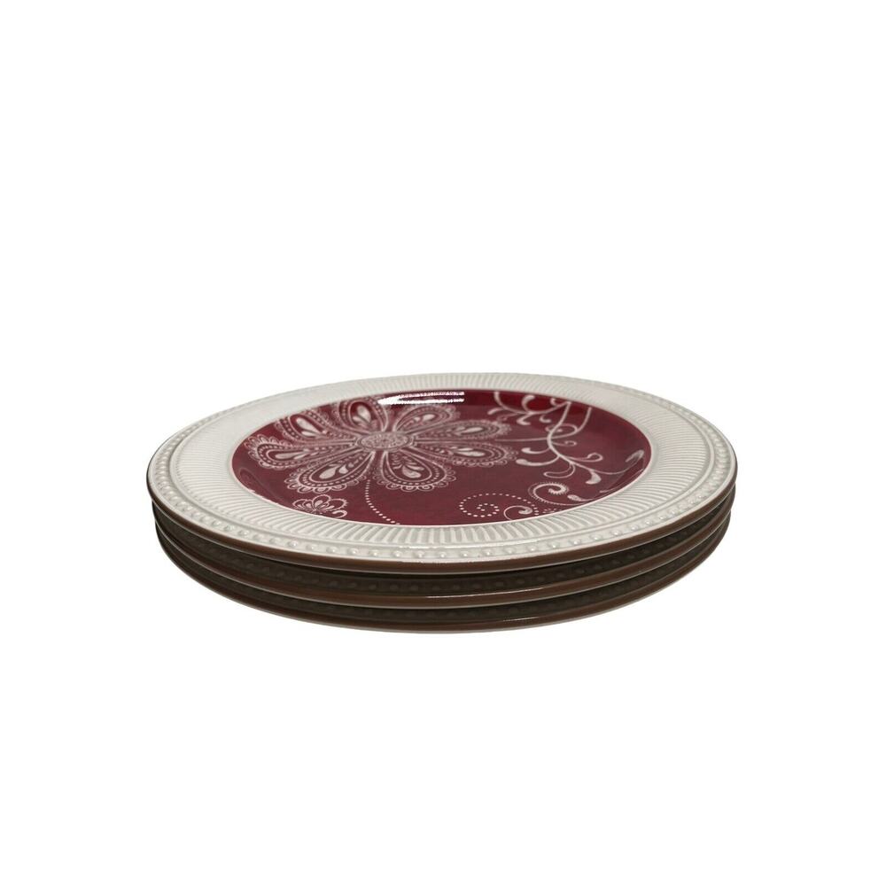 Set of 3 - Baum Marrakesh - 11" Dinner Plates - Cream Red Flower